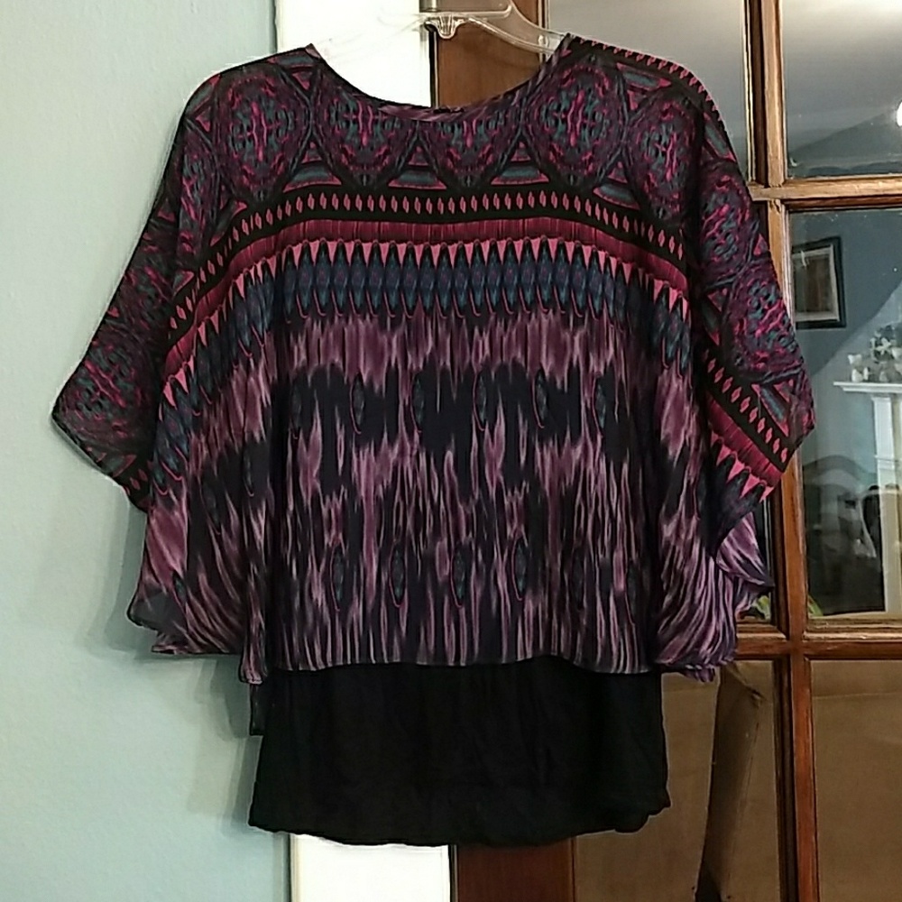 Jewel-Toned Blouse with Batwing Sleeves - Petite